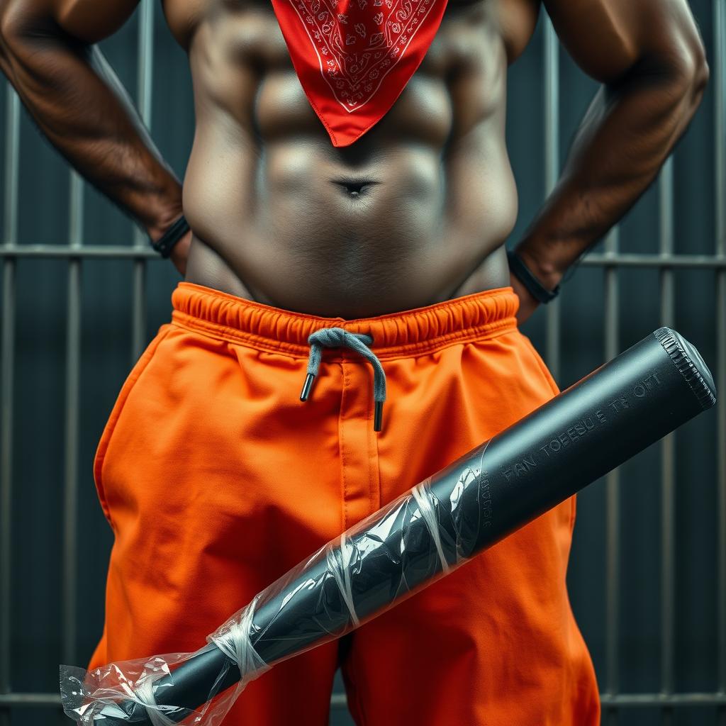 A close-up shot focused on the waist and torso of a muscular African American gang member