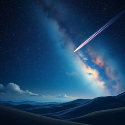 A breathtaking cosmic scene titled 'Serenade of the Stars', featuring a serene night sky filled with countless twinkling stars and glowing nebulas