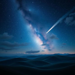 A breathtaking cosmic scene titled 'Serenade of the Stars', featuring a serene night sky filled with countless twinkling stars and glowing nebulas