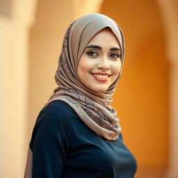 A beautiful woman wearing an elegant hijab, exuding confidence and allure