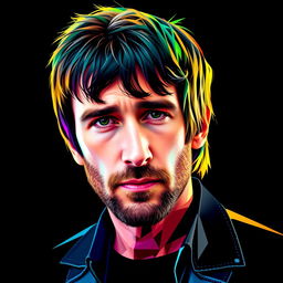 A photorealistic t-shirt design featuring a full-body portrait of a Britpop icon, closely resembling Liam Gallagher, appealing specifically to OASIS fans