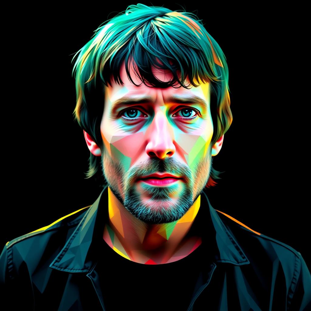 A photorealistic t-shirt design featuring a full-body portrait of a Britpop icon, closely resembling Liam Gallagher, appealing specifically to OASIS fans