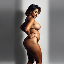 A captivating artistic representation of a voluptuous mature woman with an alluring silhouette, showcasing her confidence and beauty