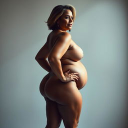 A captivating artistic representation of a voluptuous mature woman with an alluring silhouette, showcasing her confidence and beauty