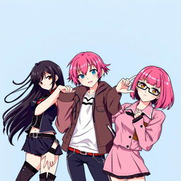 Three beautiful Japanese girls posing coolly against a blue and black background
