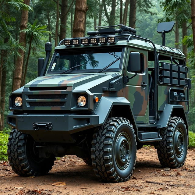 A tactical vehicle design of the Maung Pindad, emphasizing its military functionality and ruggedness