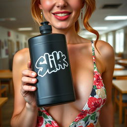 A close-up shot of a gorgeous female redhead, featuring her chest and torso
