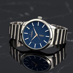 A luxurious men's steel watch design featuring the brand name 'Cat Miller'