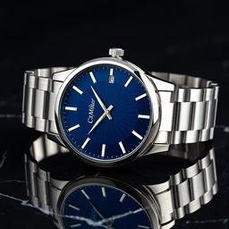 A luxurious men's steel watch design featuring the brand name 'Cat Miller'