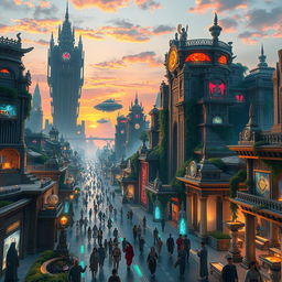 A breathtaking futuristic ancient city blending advanced technology and historical architecture