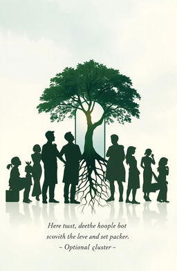 An abstract artwork featuring silhouettes of diverse individuals in various thoughtful poses, set against a soft and calming background