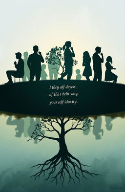 An abstract artwork depicting silhouettes of people in various thoughtful poses, surrounded by a reflective surface symbolizing introspection