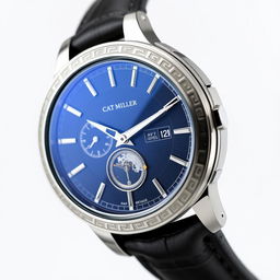 An exquisite automatic men's watch design for the brand Cat Miller, showcasing a sophisticated blend of modern style and classic elegance