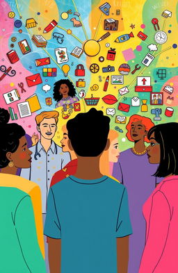 A vibrant illustration representing the concept of self-identity, featuring a diverse group of individuals reflecting on their personal identities