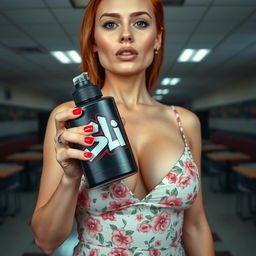 A close-up shot of a gorgeous female redhead, showcasing her elegantly adorned chest and torso