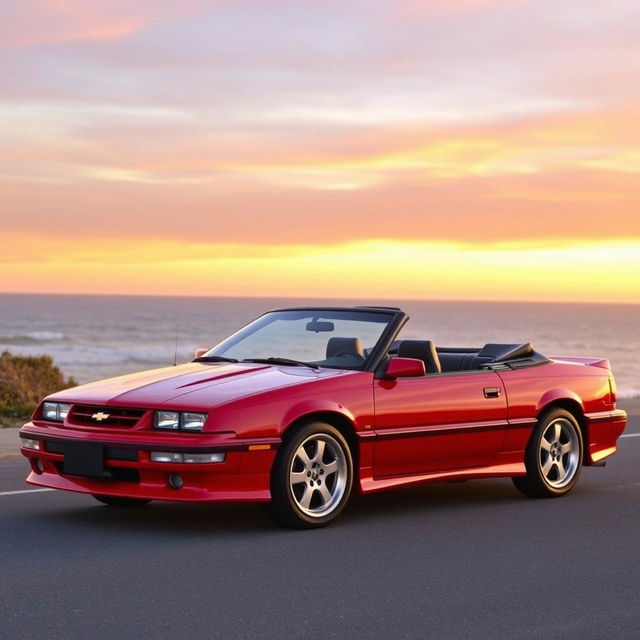 A sleek and sporty Chevrolet Cavalier Z24 convertible, featuring a vibrant red exterior with stylish alloy wheels