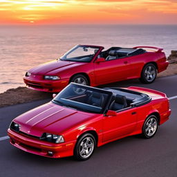 A sleek and sporty Chevrolet Cavalier Z24 convertible, featuring a vibrant red exterior with stylish alloy wheels