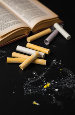 A visually striking composition featuring a black surface contrasted with dark yellow and white chalk, artistically arranged