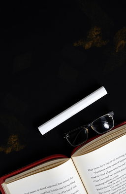 A visually striking composition features a black canvas accented with hints of darkish yellow