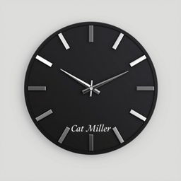 A stylish wall clock design branded 'Cat Miller' aimed at men