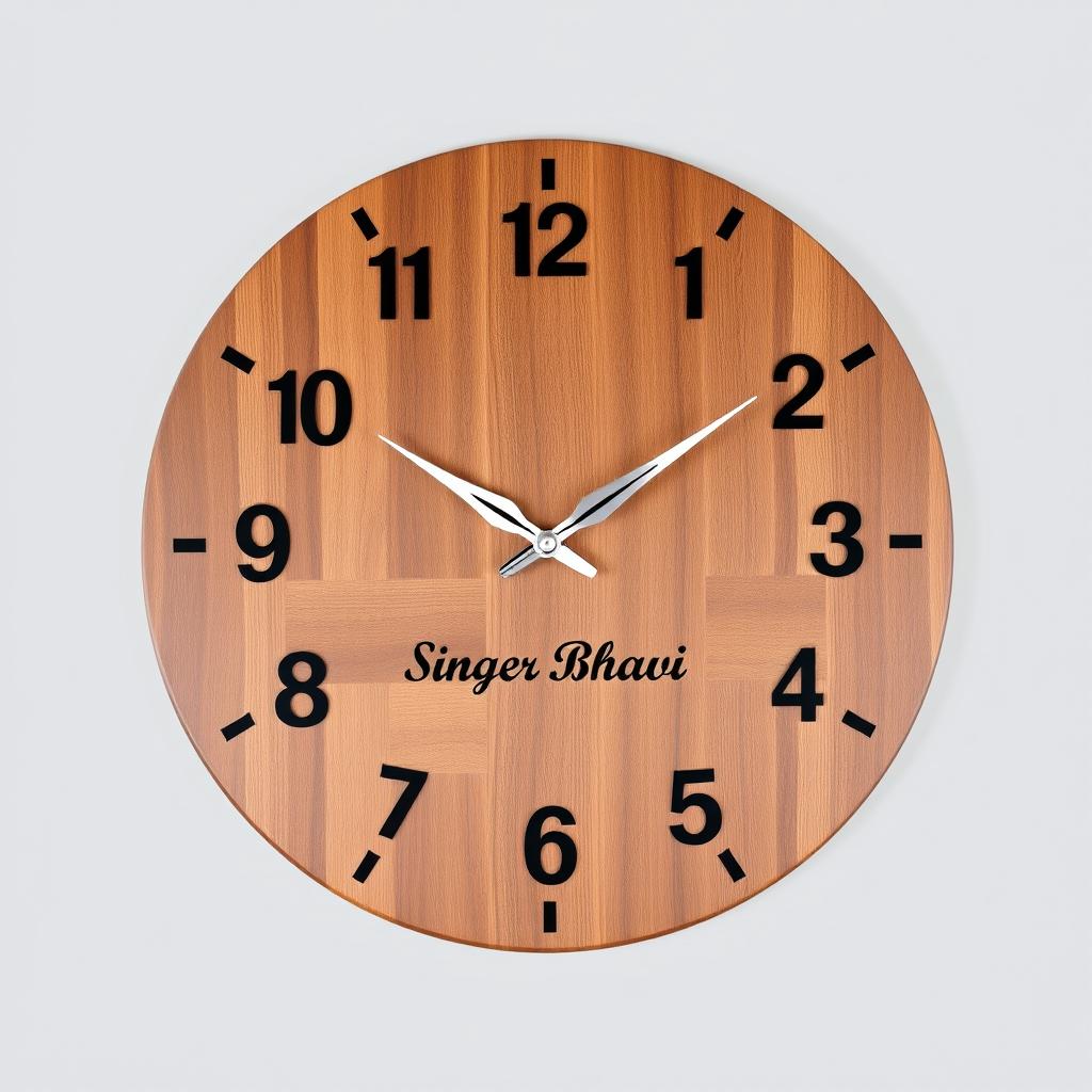 An elegant wooden wall clock design branded 'Singer Bhavi' specifically targeting a male audience