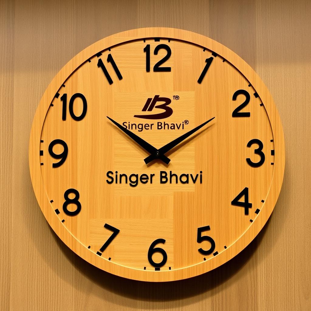 A sophisticated wooden wall clock design featuring the brand name 'Singer Bhavi' prominently displayed along with its logo