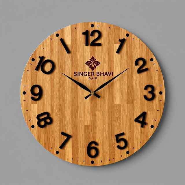 A sophisticated wooden wall clock design featuring the brand name 'Singer Bhavi' prominently displayed along with its logo