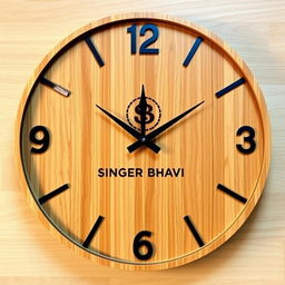 A sophisticated wooden wall clock design featuring the brand name 'Singer Bhavi' prominently displayed along with its logo