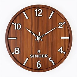 A stylish wooden wall clock design for men, featuring the brand name 'Singer Bhavi' along with the iconic Singer logo