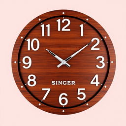 A stylish wooden wall clock design for men, featuring the brand name 'Singer Bhavi' along with the iconic Singer logo