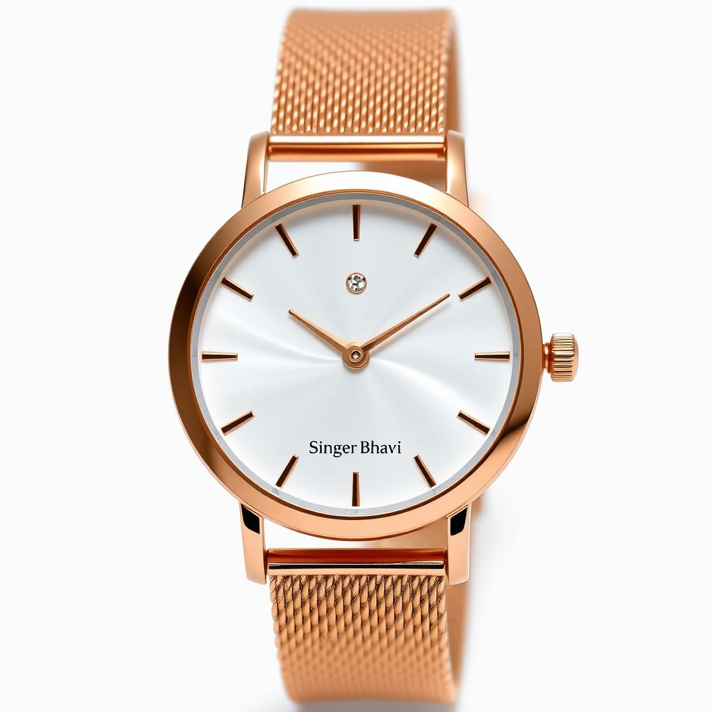 A stylish and elegant watch design targeted at women for the brand 'Singer Bhavi'