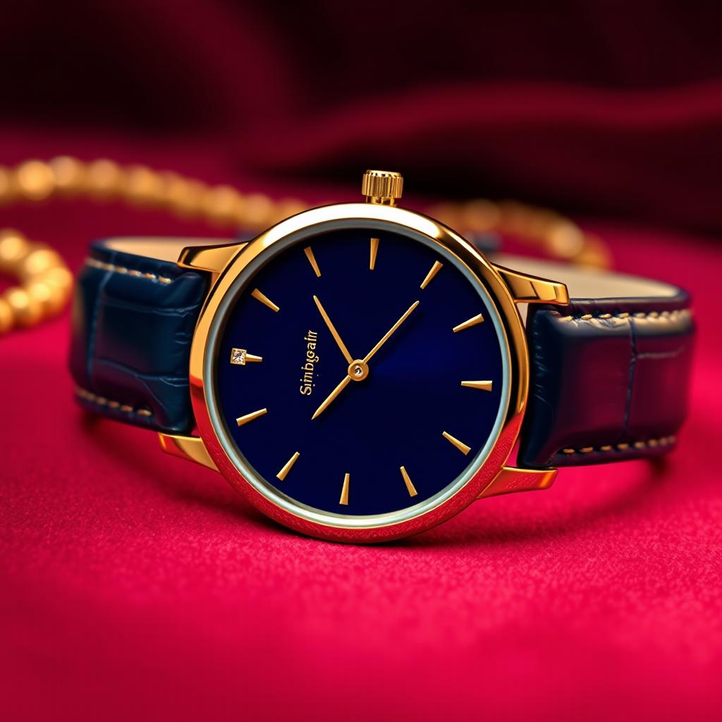 A luxurious watch design for the ladies' brand 'Singer Bhavi' set against an opulent background