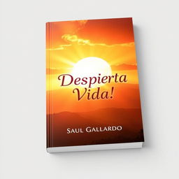 A book cover design featuring a radiant sunrise with warm colors that illuminate a beautiful landscape representing light and vitality