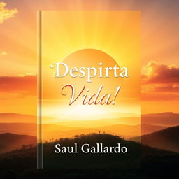 A book cover design featuring a radiant sunrise with warm colors that illuminate a beautiful landscape representing light and vitality