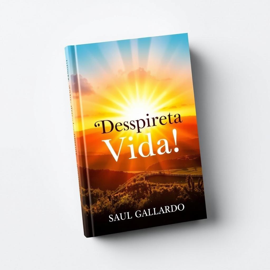 A captivating book cover design featuring a radiant sunrise with warm, golden hues illuminating a picturesque landscape that embodies light and vitality