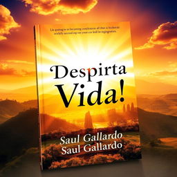 A captivating book cover design featuring a radiant sunrise with warm, golden hues illuminating a picturesque landscape that embodies light and vitality