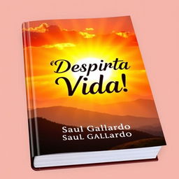 An enchanting book cover design showcasing a radiant sunrise with warm colors like fiery oranges and soft yellows, illuminating a beautiful landscape that symbolizes light and renewal