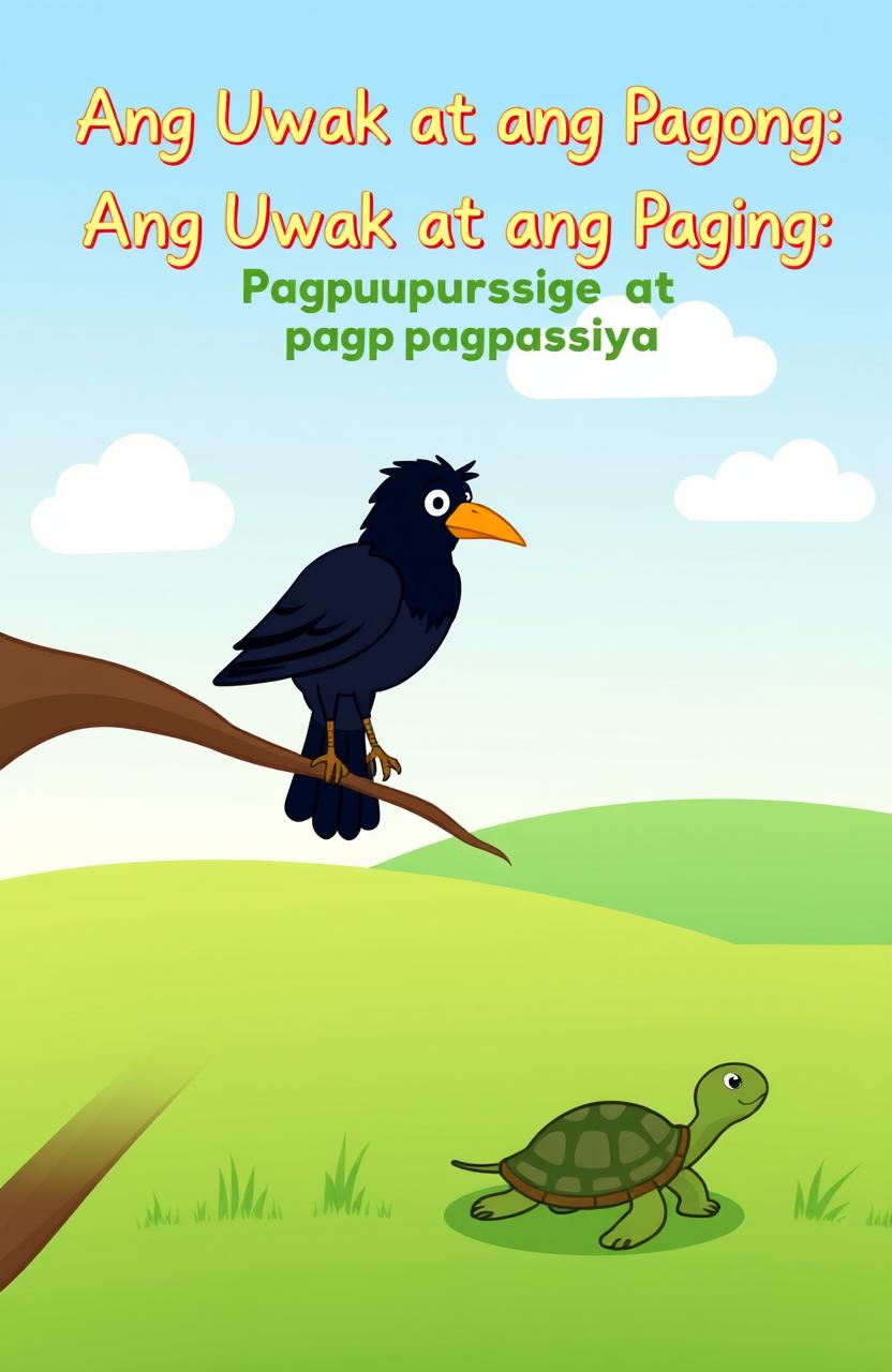 A simple cartoon illustration depicting a crow and a turtle, symbolizing perseverance and determination