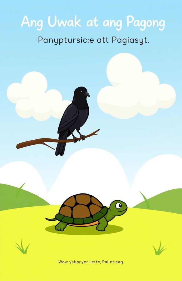 A simple cartoon illustration depicting a crow and a turtle, symbolizing perseverance and determination