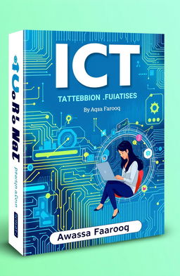 A vibrant and modern book cover design for an ICT (Information and Communications Technology) textbook written by Aqsa Farooq