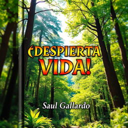 A book cover for a poetry collection featuring a vibrant, lush forest landscape filled with towering trees and bright, shining leaves