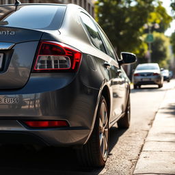 A detailed image of a 2013 gray Lada Granta parked on a street