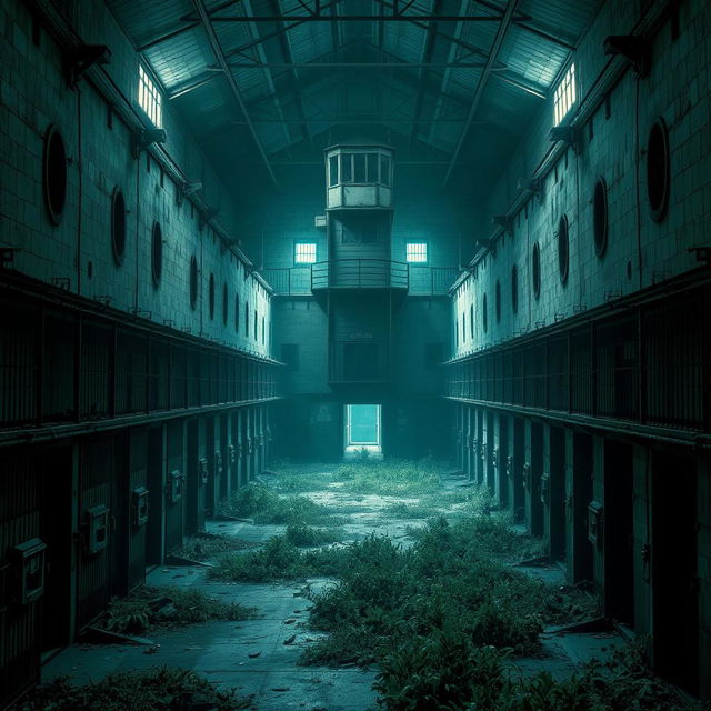 An abandoned prison complex, showcasing eerie aspects of decay and neglect