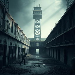 An abandoned prison complex, showcasing eerie aspects of decay and neglect