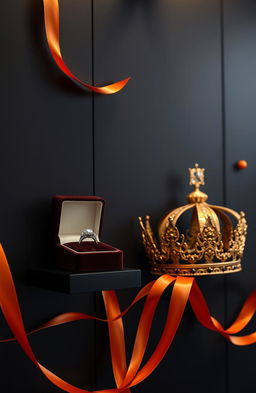 A stunning display on a sleek black wall featuring subtle hints of dark orange ribbons elegantly cascading down