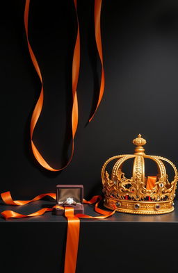 A stunning display on a sleek black wall featuring subtle hints of dark orange ribbons elegantly cascading down
