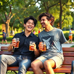 A casual scene featuring a 20-year-old Korean boy and a 21-year-old Spanish boy