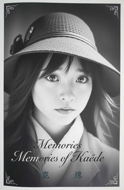 A Japanese girl wearing a stylish hat, her eyes filled with sorrow, captured in a striking black and white portrait