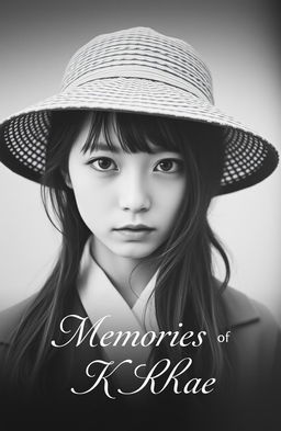 A Japanese girl wearing a stylish hat, her eyes filled with sorrow, captured in a striking black and white portrait