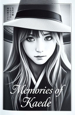 A Japanese girl wearing a stylish hat, her eyes filled with sorrow, captured in a striking black and white portrait